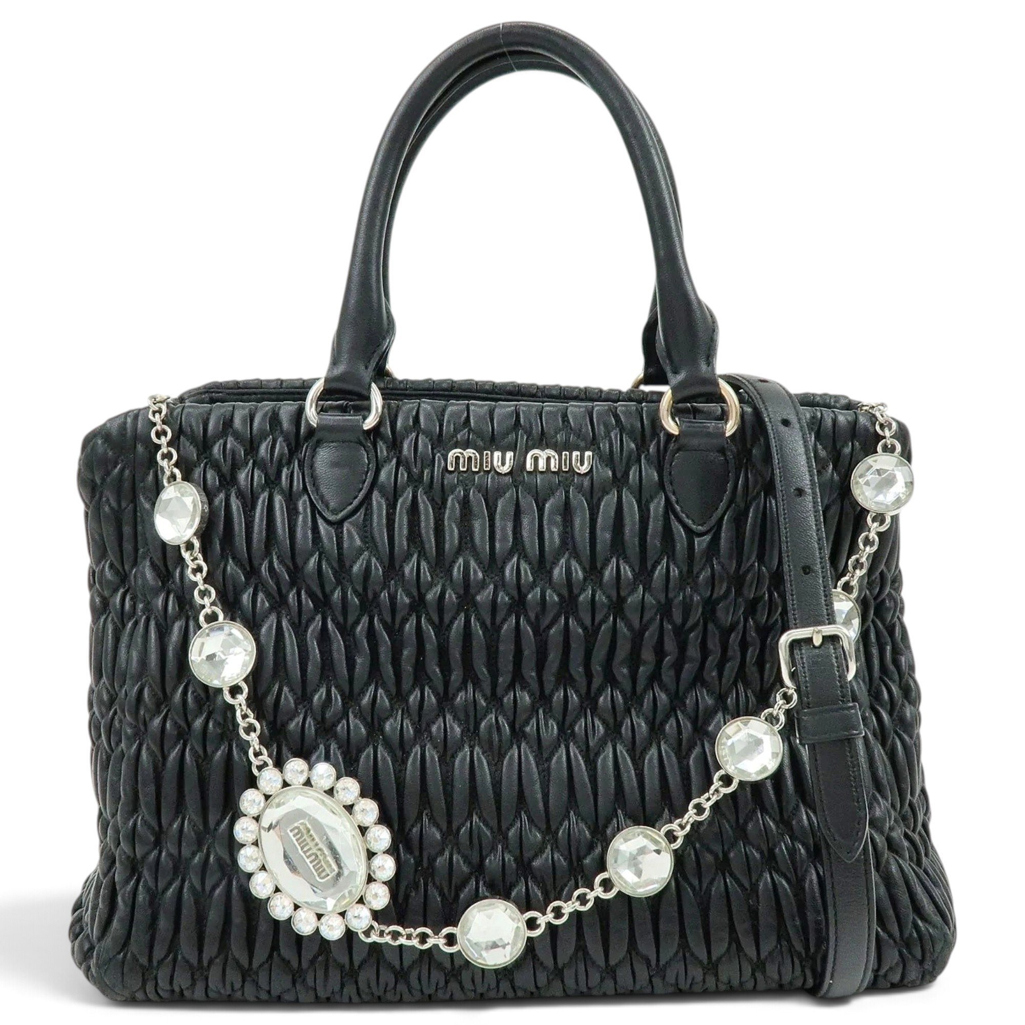 Miu Crystal leather crossbody bag