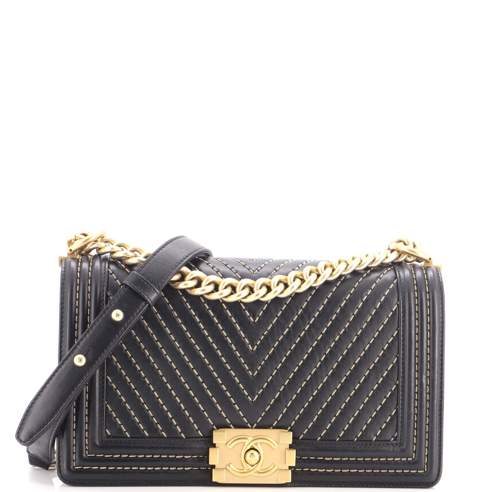 Boy Flap Bag Chevron Calfskin with Micro Chain Detail Old Medium