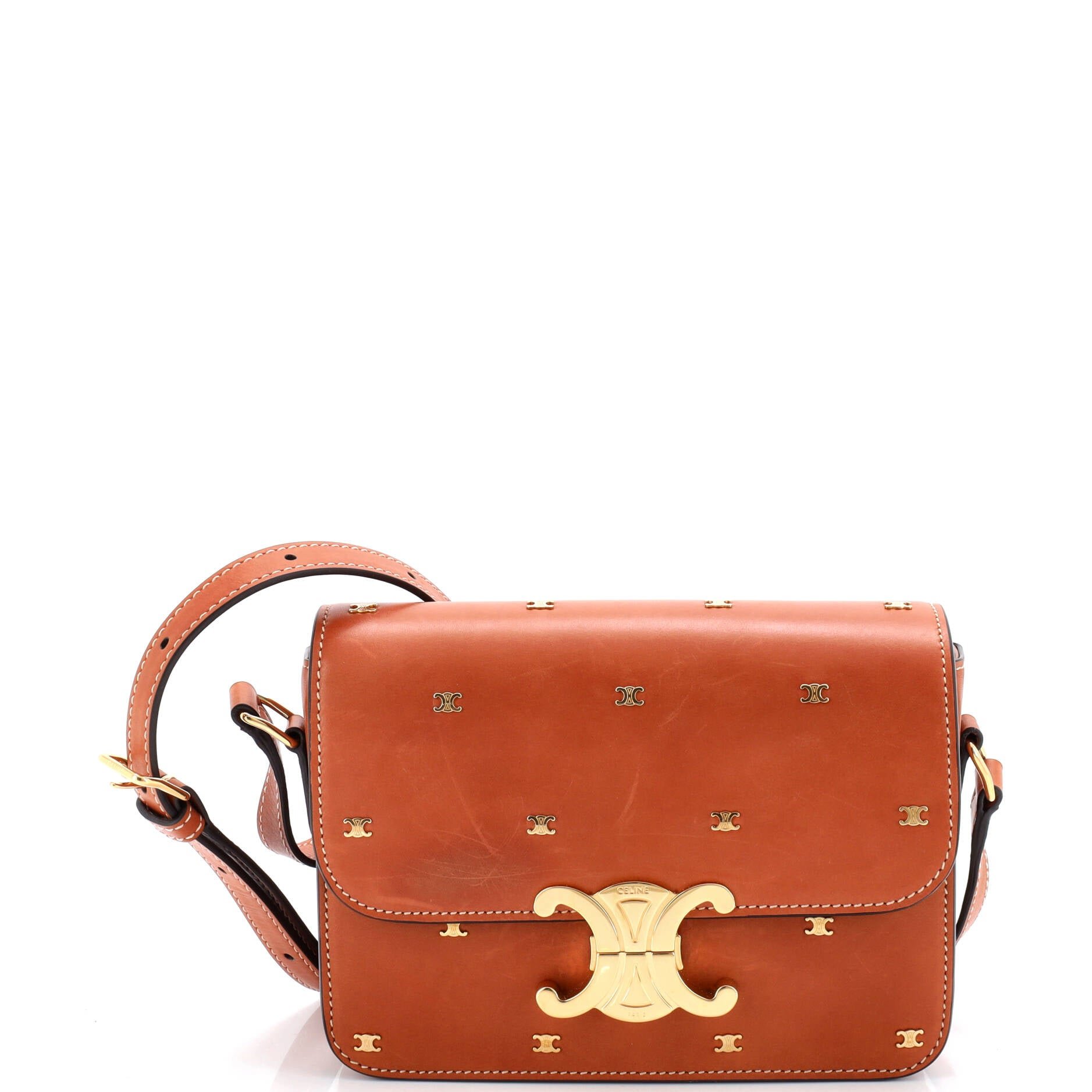 Celine Triomphe Shoulder Bag Studded Smooth Calfskin Teen