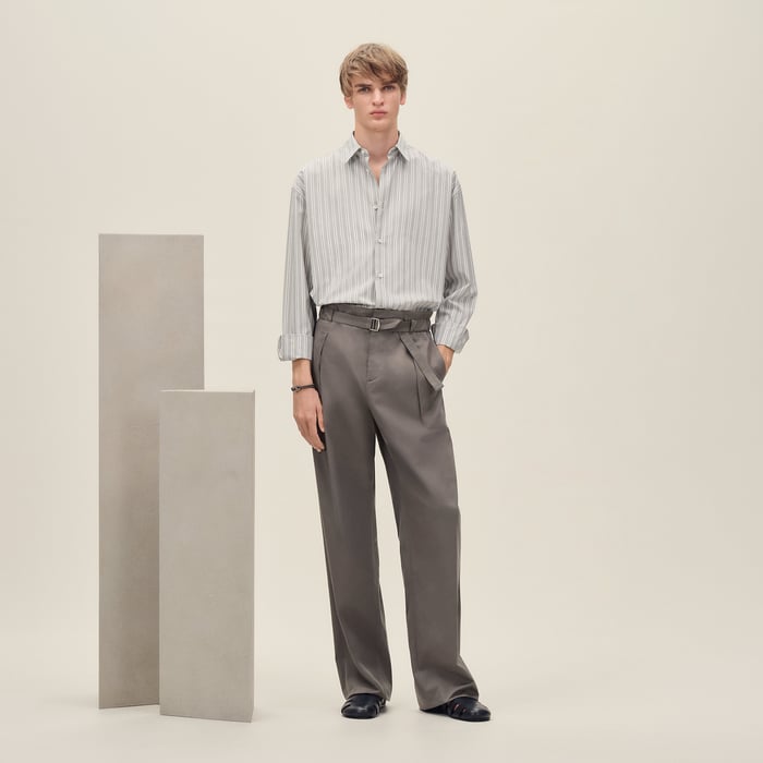 Gris "Rayures Fond Colore" Boxy Fit Shirt With Louis Collar