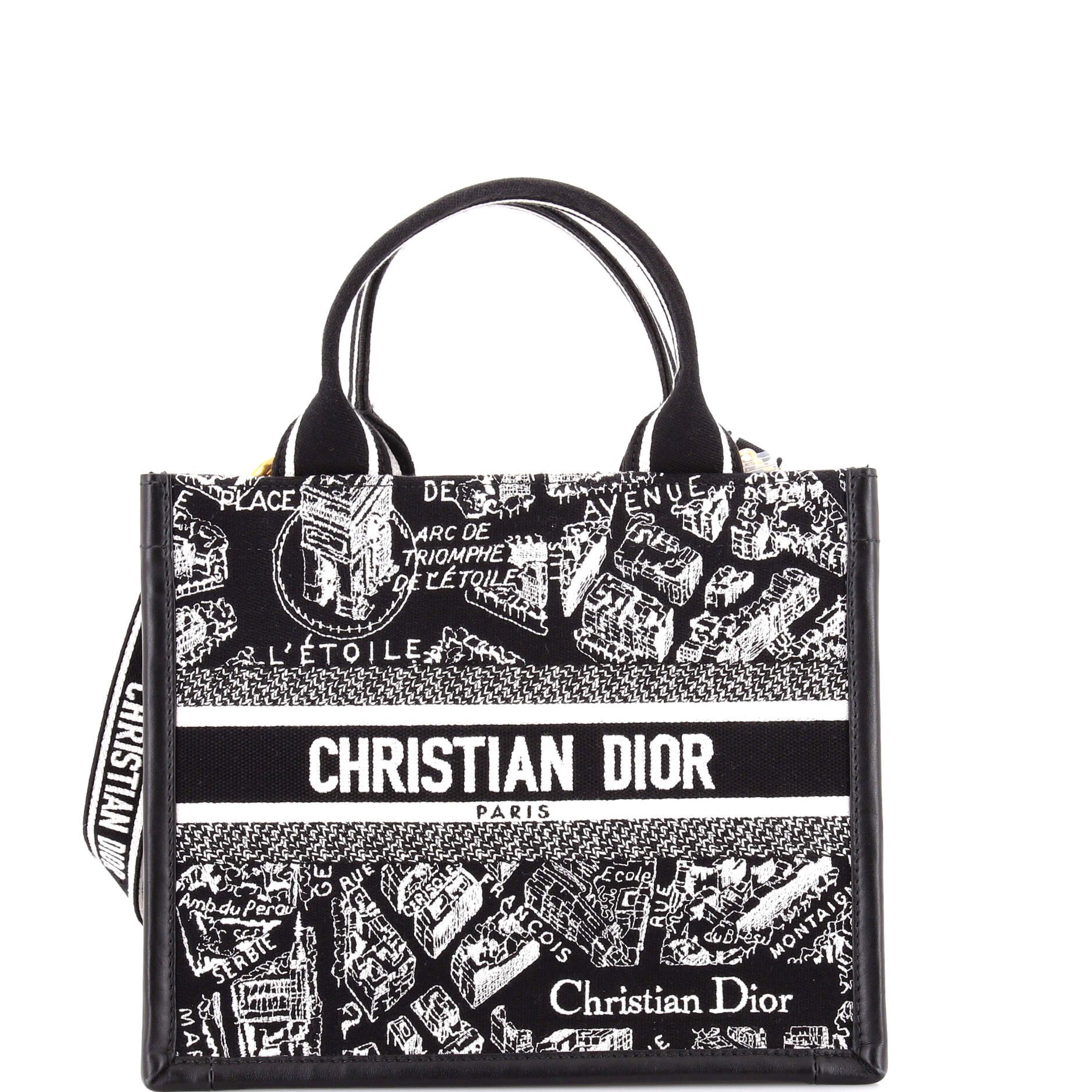Dior Book Tote with Strap Embroidered Canvas Small