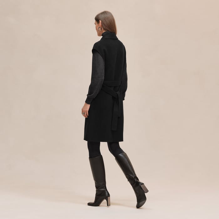 Noir Belted Cashmere Long Vest