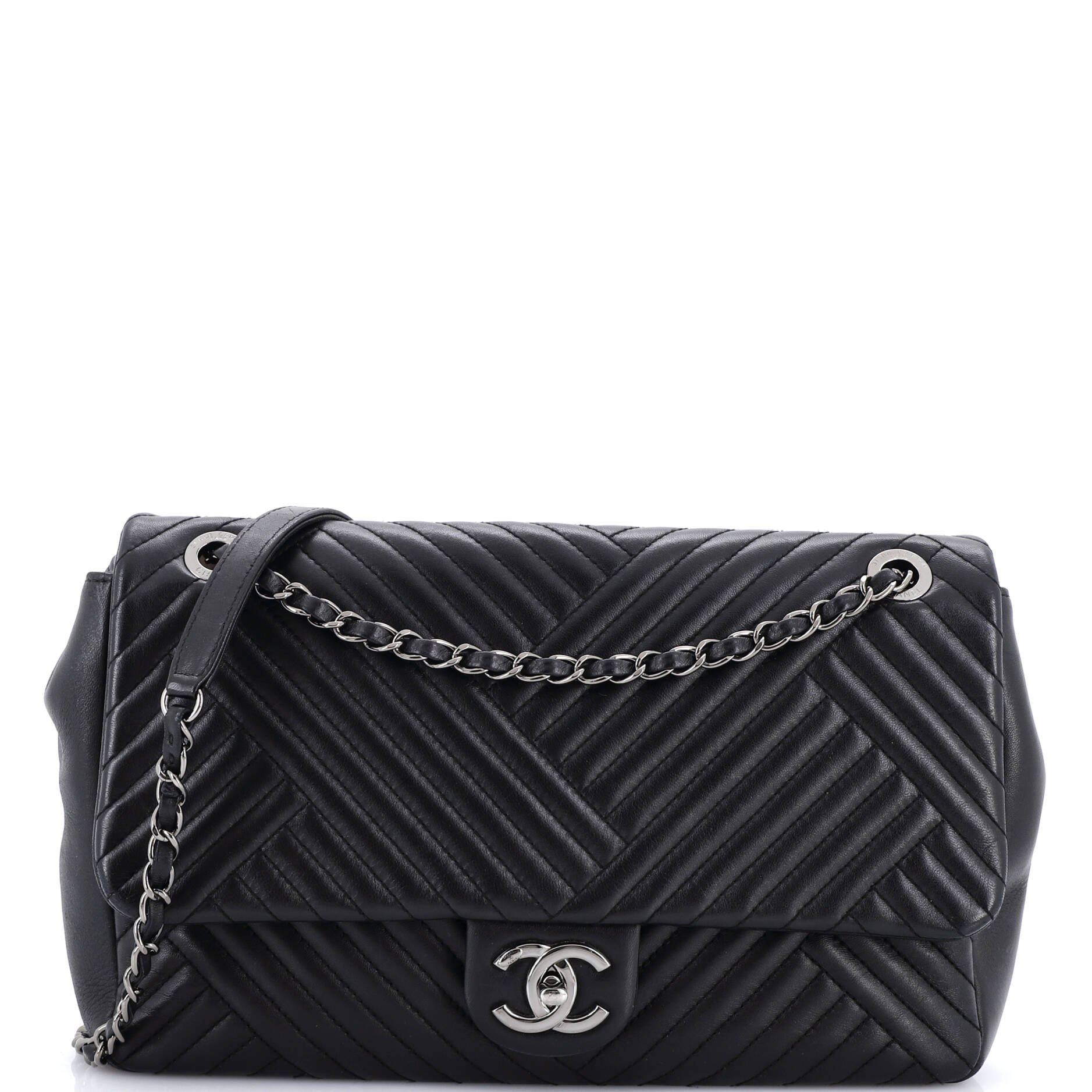 CC Crossing Flap Bag Chevron Lambskin Large