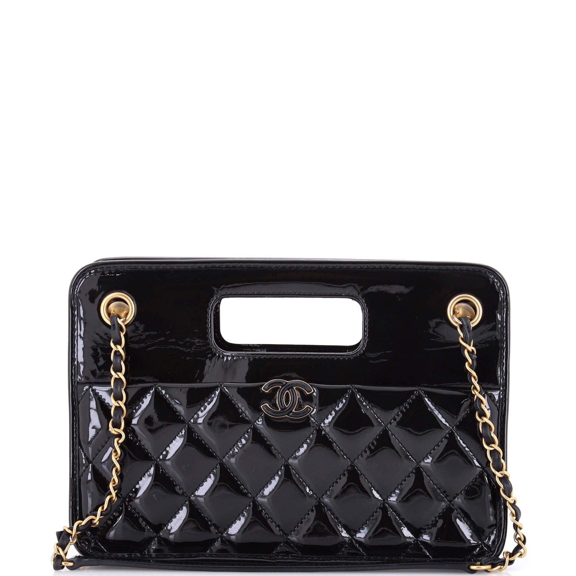 Graphic Catch Shopping Bag Quilted Patent Medium
