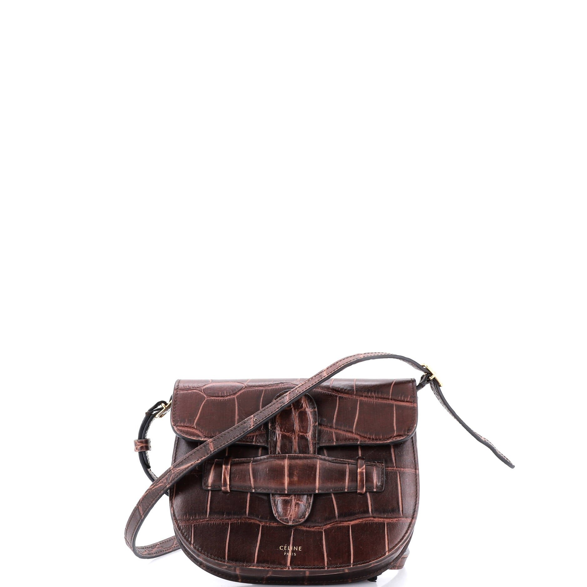 Celine Symmetrical Shoulder Bag Crocodile Embossed Leather Mini
