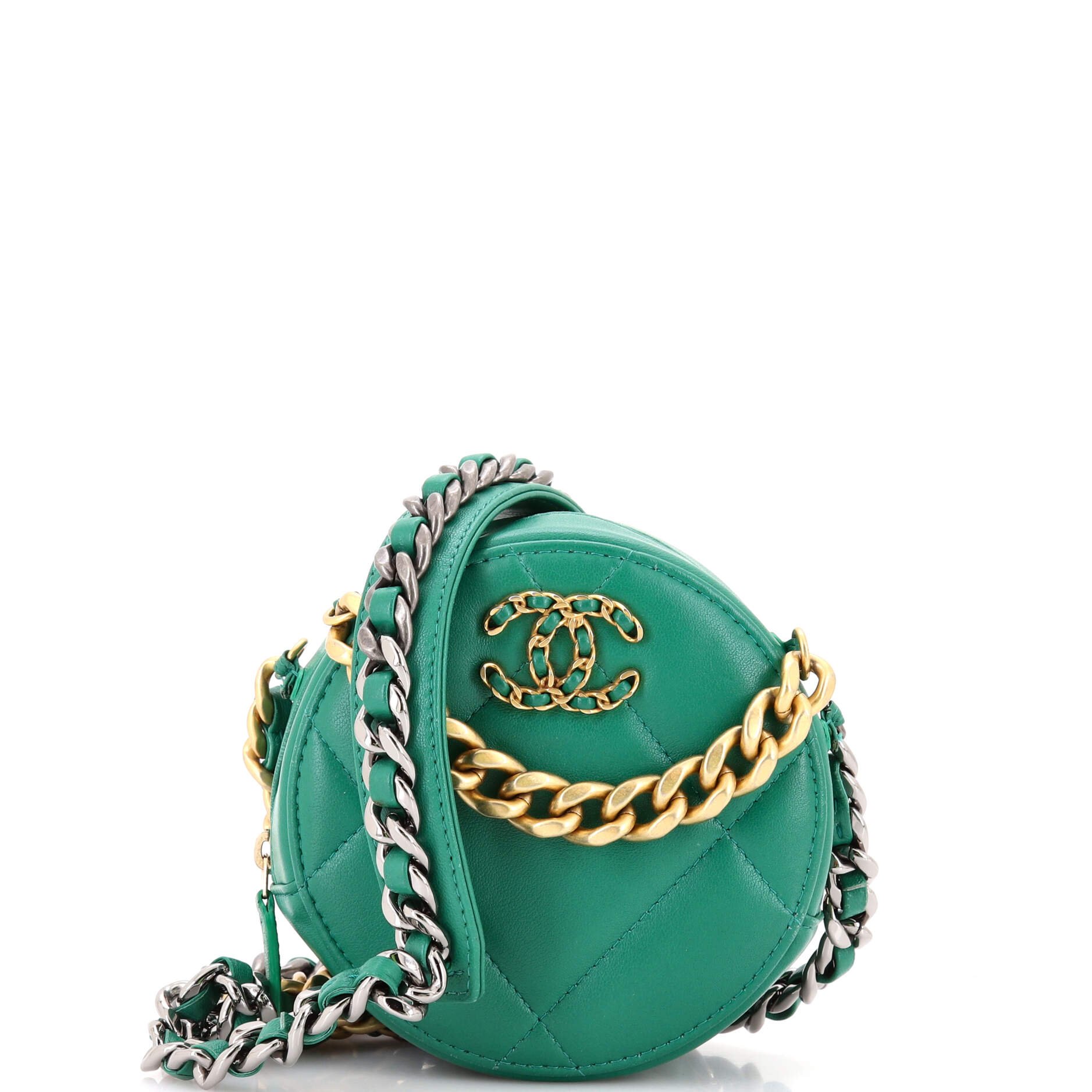 Chanel 19 Round Clutch with Chain Quilted Leather