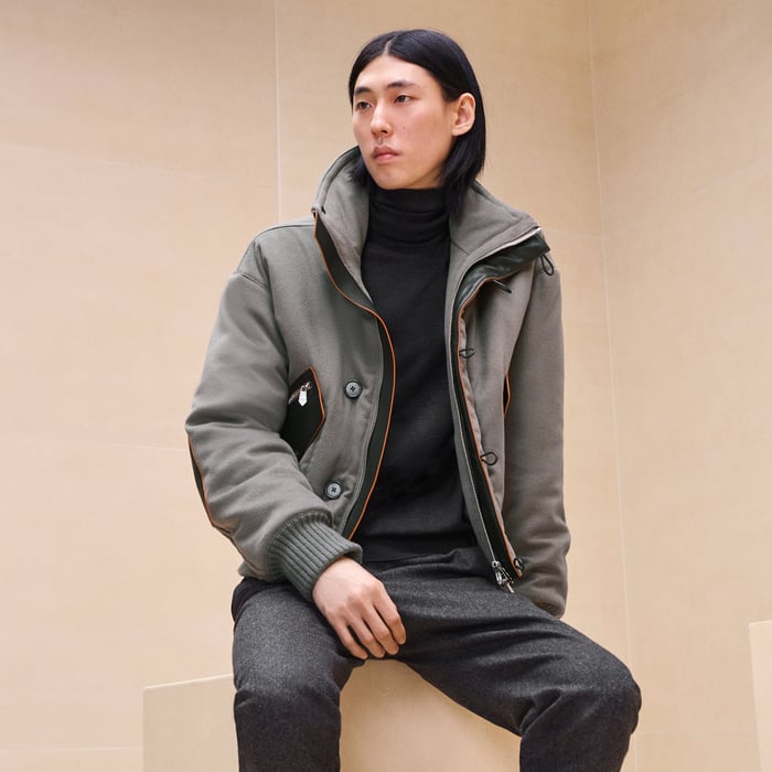 Tourbe Cashmere Rib-trim Jacket With Leather Detail