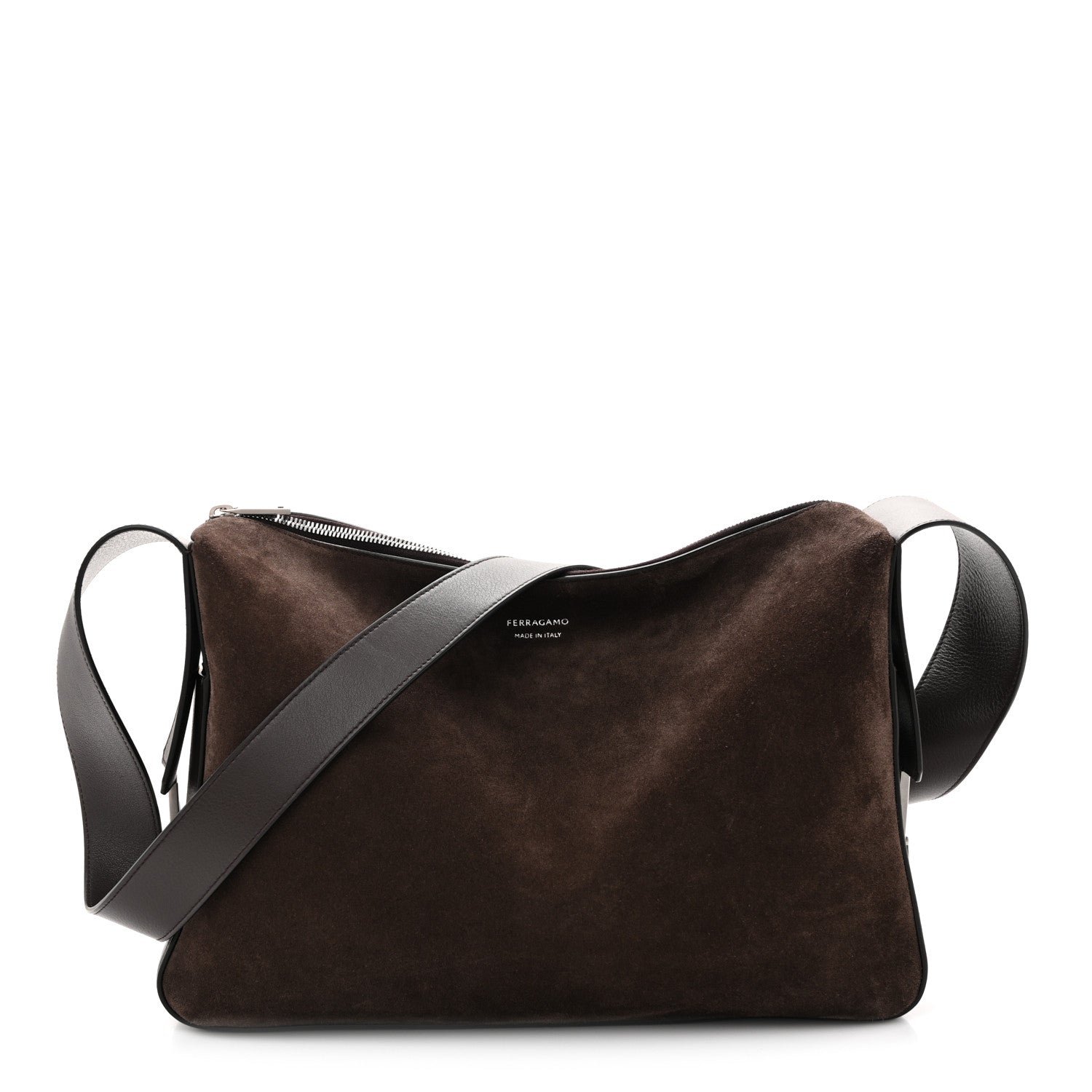Salvatore Ferragamo Suede Calfskin Gancini Twins Slouchy Crossbody Bag Brown