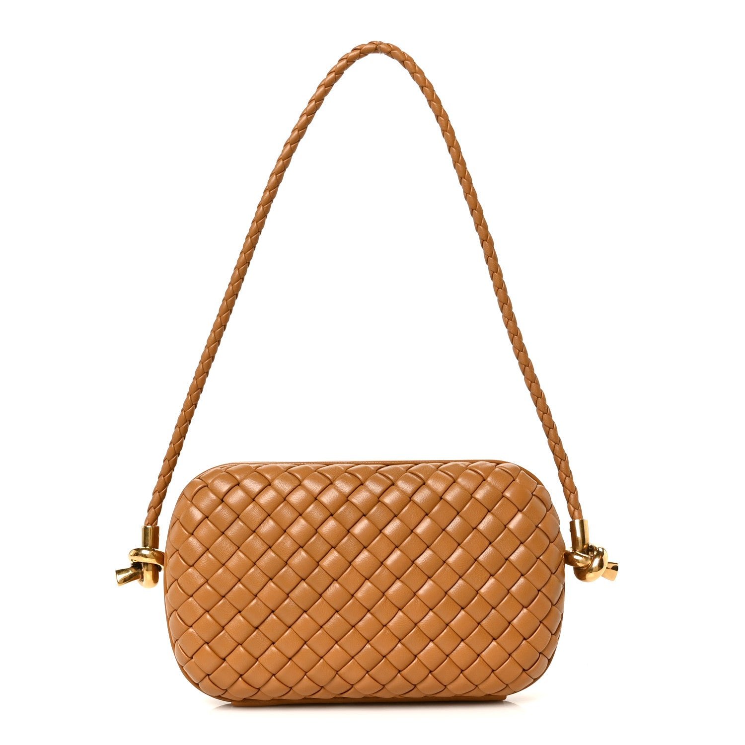 Bottega Veneta Calfskin Intrecciato Knot On Strap Camel