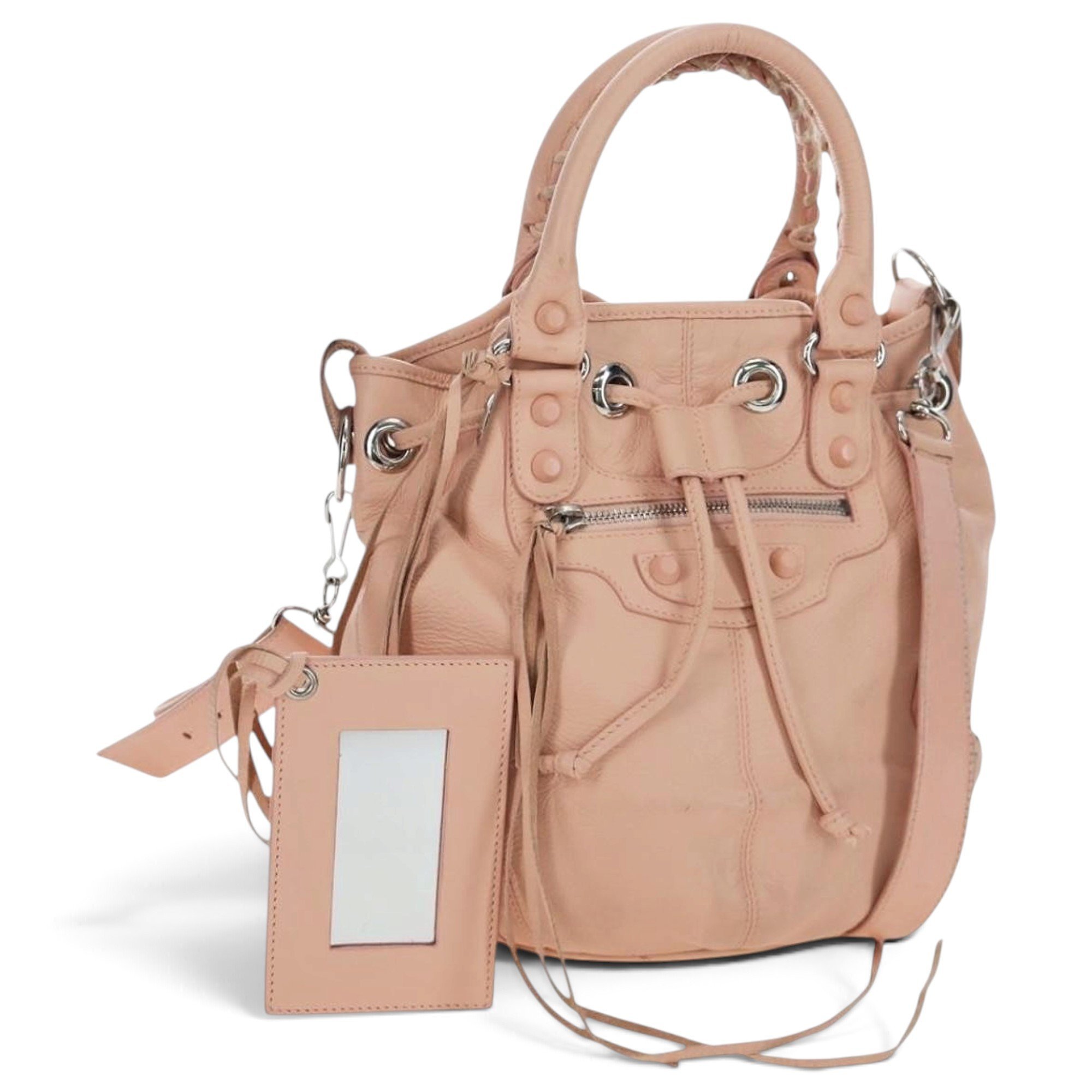 Pompon leather mini bag