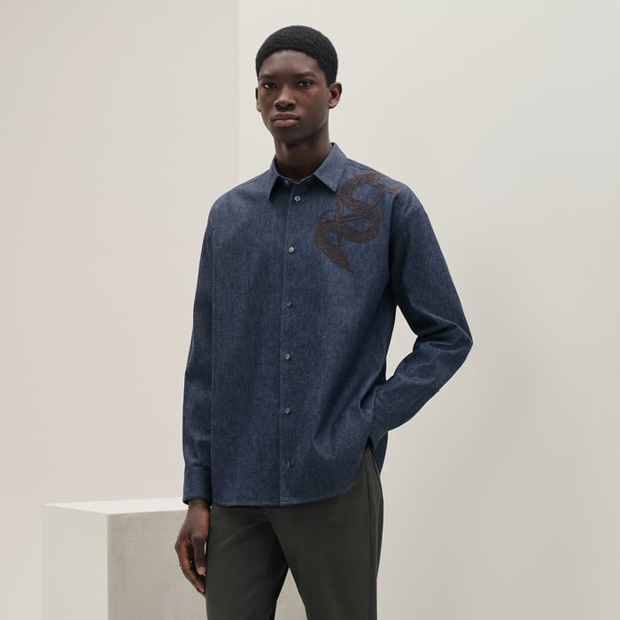 Indigo Embroidered Boxy Fit Denim Shirt