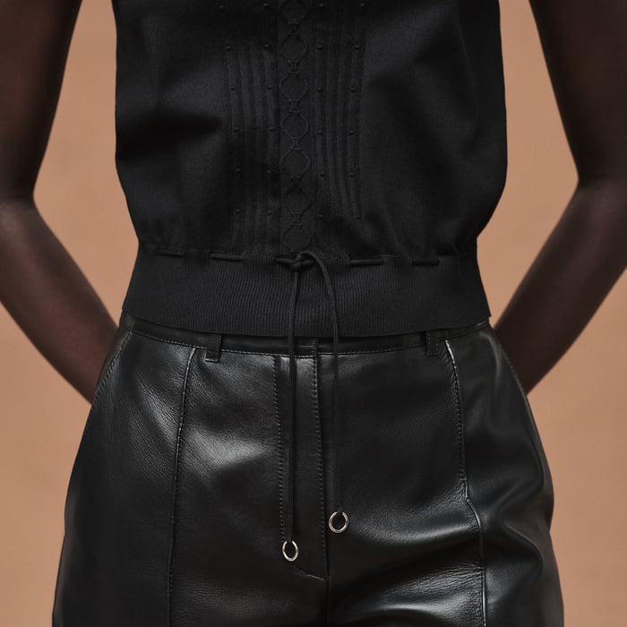 Noir Short-sleeve Sweater With Ruffled Details