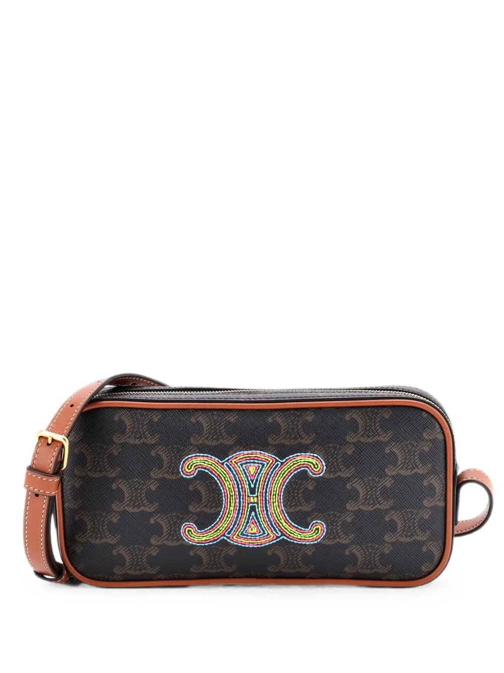 Cuir Triomphe Camera Embroidered Triomphe Coated Canvas with Leather Small shoulder bag