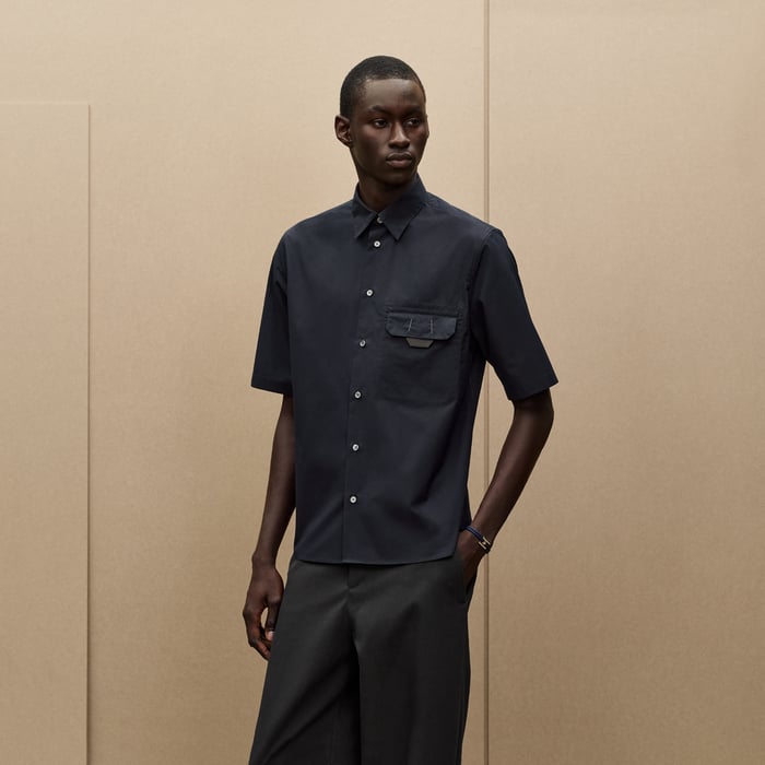 Marine Shirt With Leather Detail