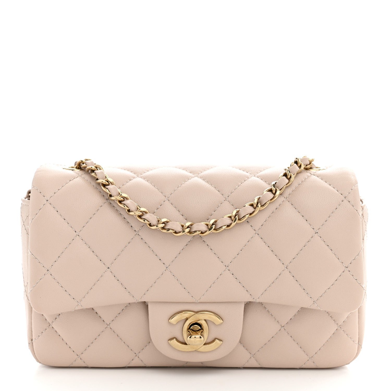 Chanel Lambskin Quilted Mini Rectangular Flap Pink