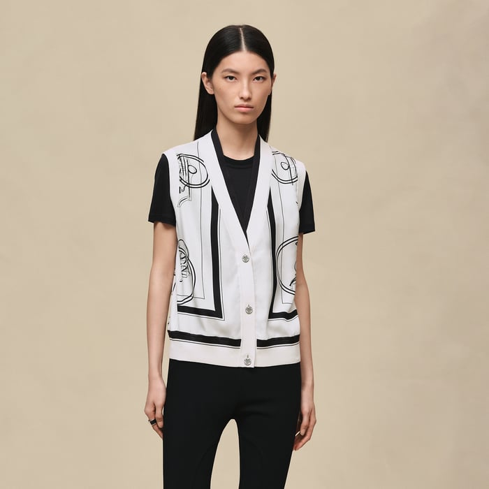 Blanc Nacre "Ex-libris a Main Levee" Sleeveless Twillaine Cardigan