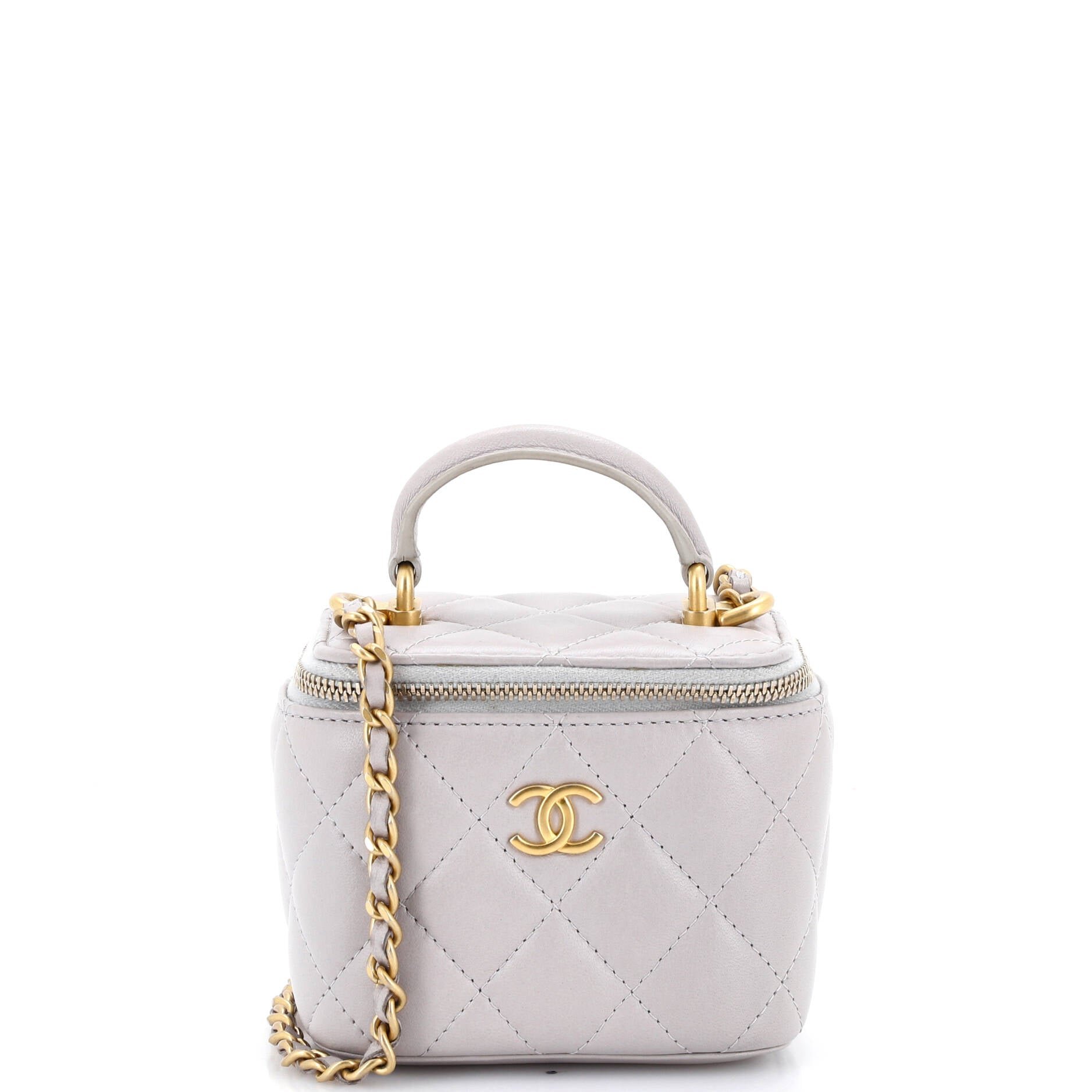 Classic Top Handle Vanity Case with Chain Quilted Lambskin Mini