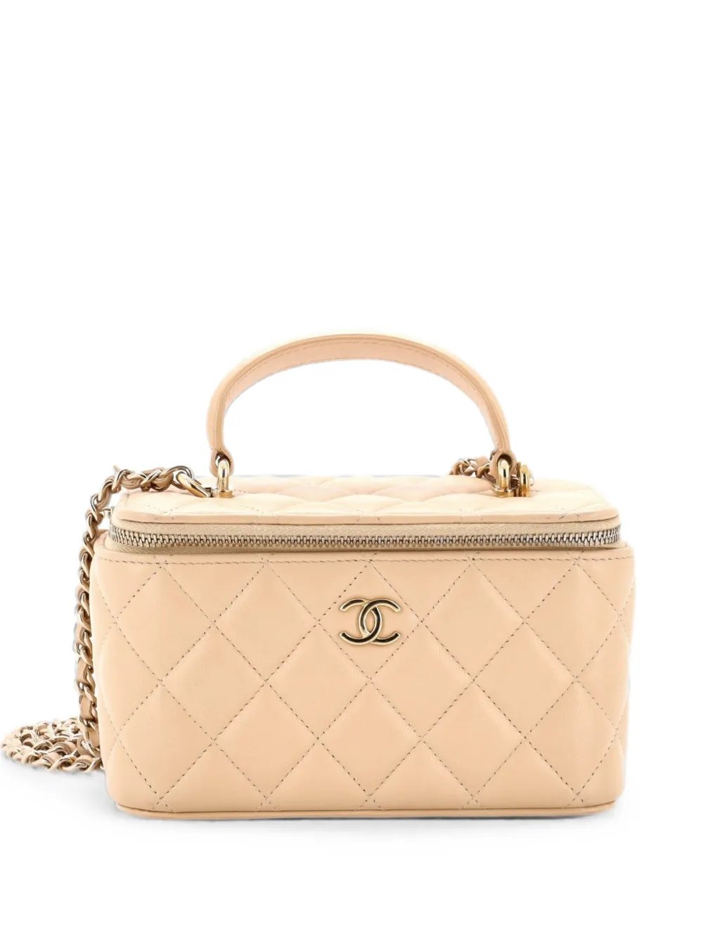 Classic Top Handle Vanity Case with Chain Quilted Lambskin Small crossbody bag