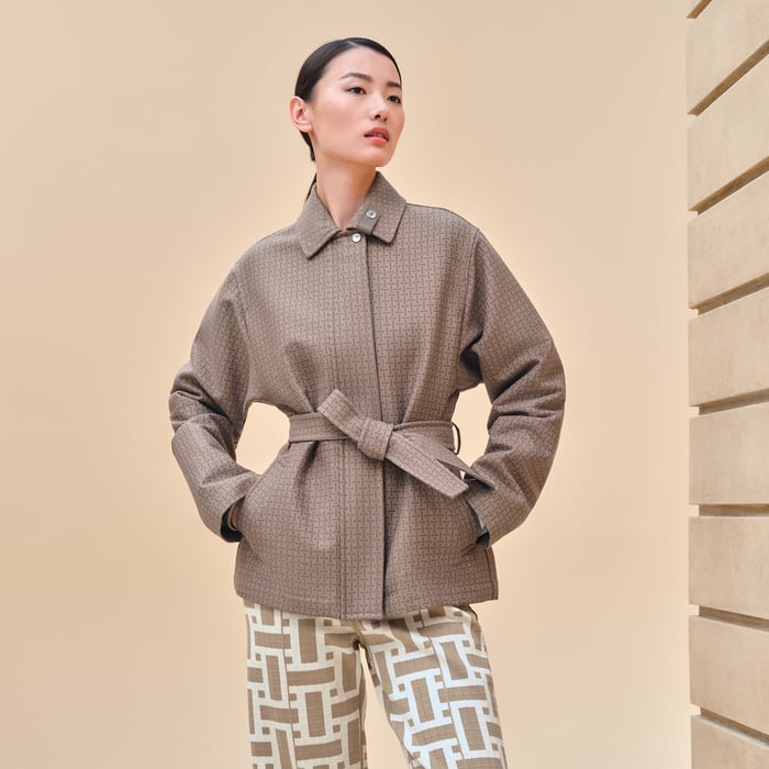 "Mosaique" Belted Short Coat