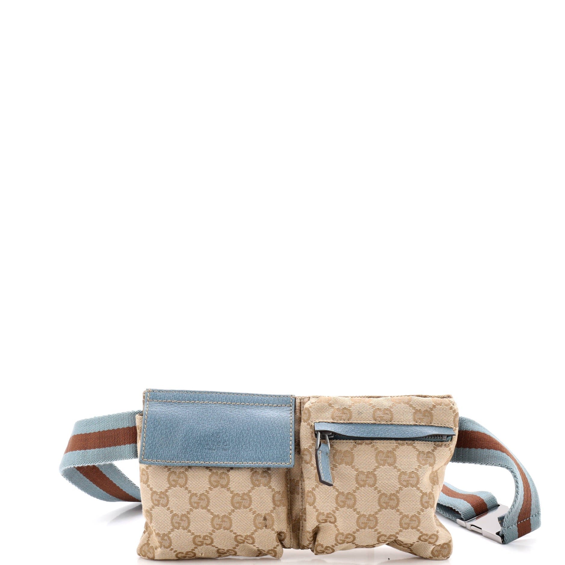 Vintage Double Belt Bag GG Canvas with Leather Small