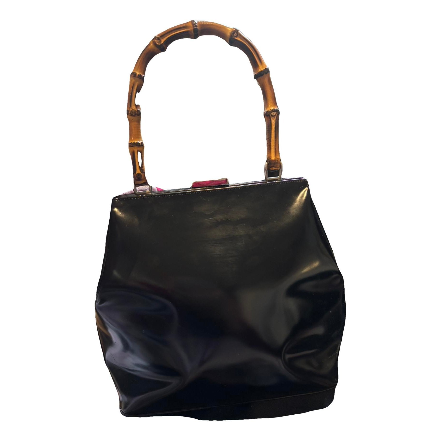 Bamboo patent leather handbag