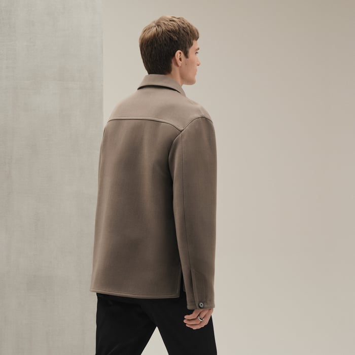 Taupe Overshirt With Leather Detail