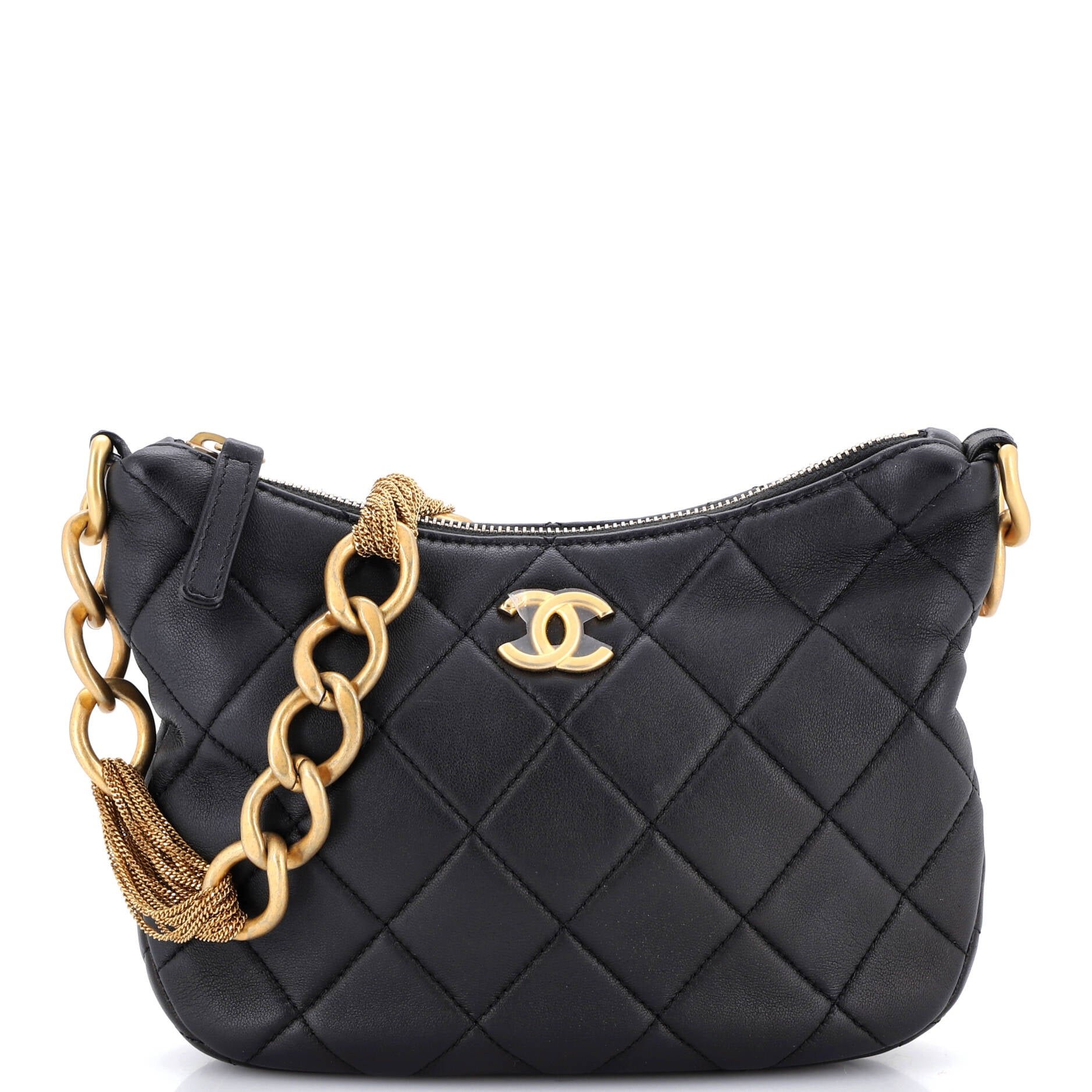 CC Mixed Chain Link Zip Hobo Quilted Lambskin