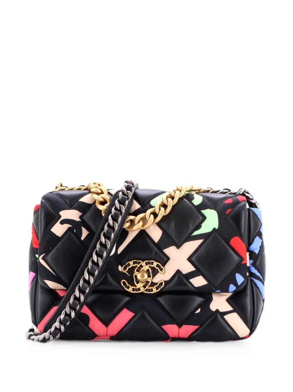 19 Flap Bag Quilted Lambskin and Printed Silk Medium shoulder bag