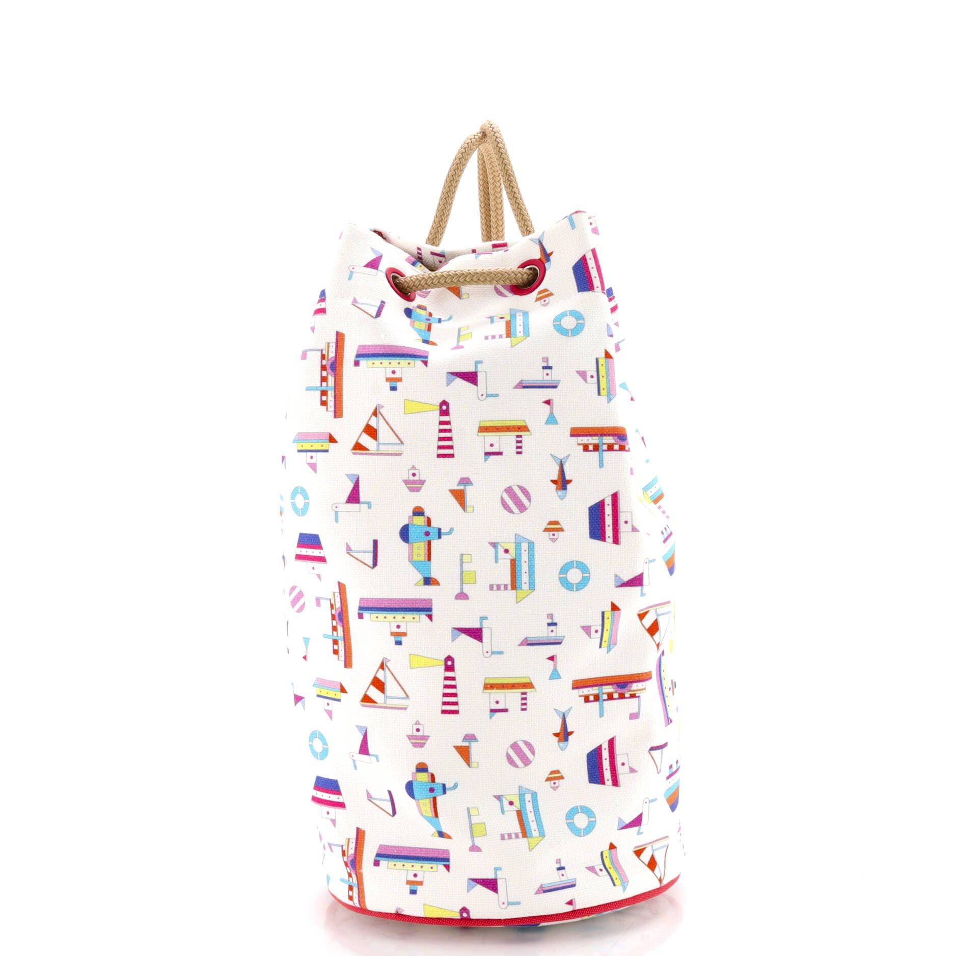 Hermes Petit Chalutier Duffle Bag Printed Canvas
