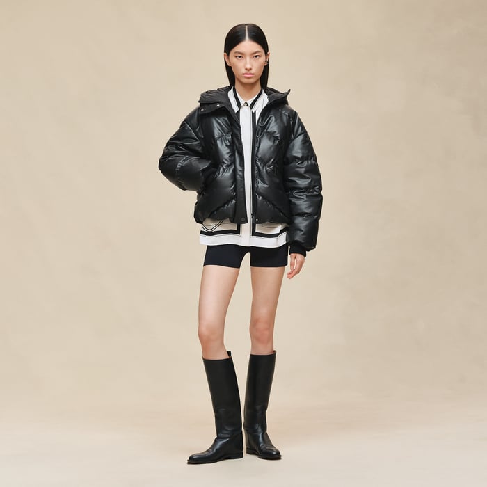 Noir Smooth Calfskin Puffer Coat
