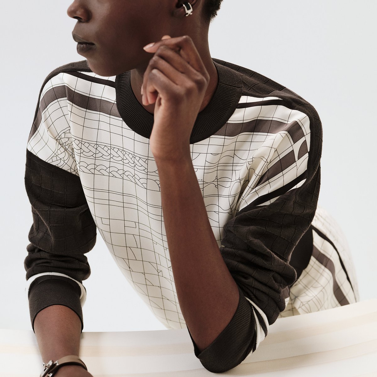 Marron Fusain "Coaching Deja Vu" Long-sleeve Twillaine Sweater