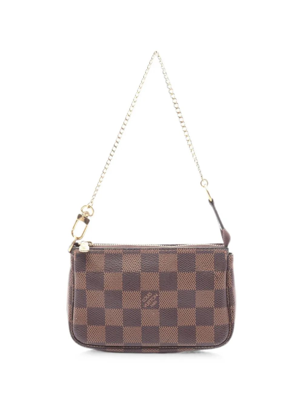 Louis Vuitton mini pochette accessory Damier  ebene chain handbag PVC leather Brown