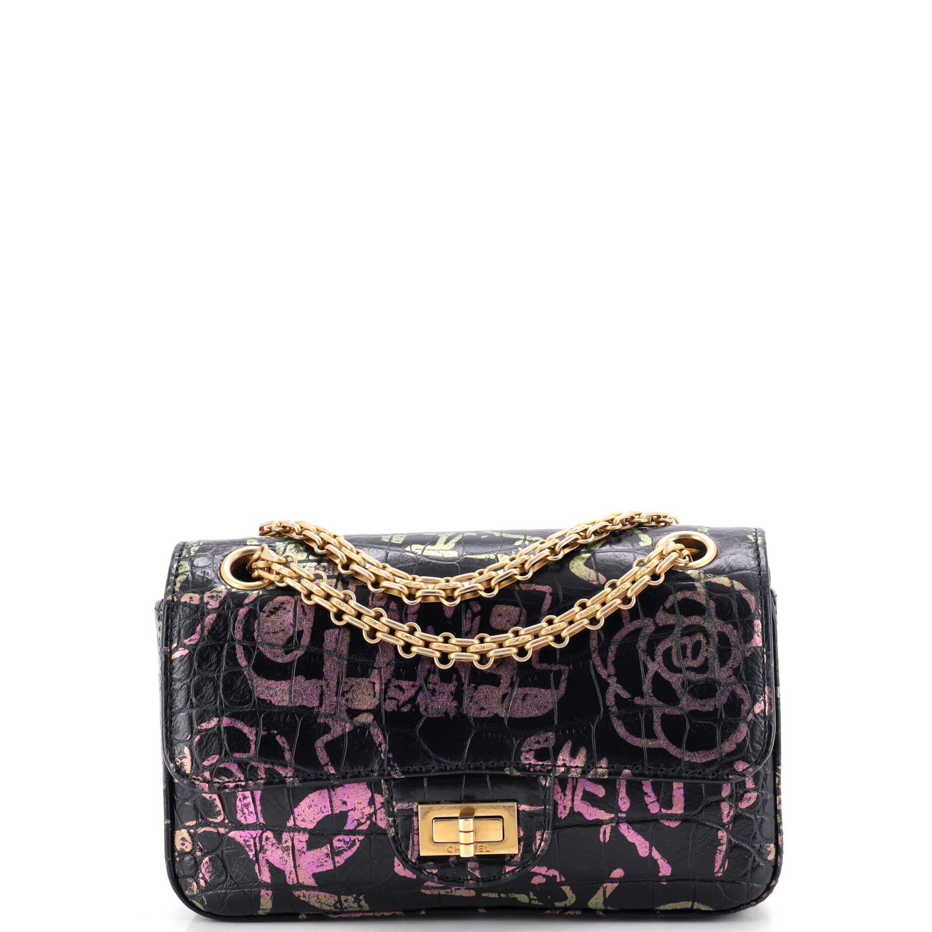 Reissue 2.55 Flap Bag Graffiti Crocodile Embossed Calfskin Mini