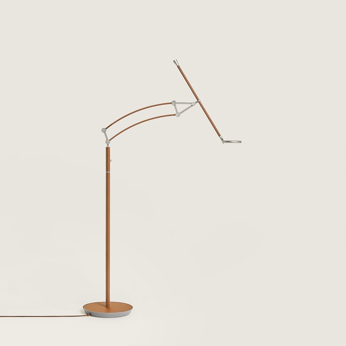 Gold Pantographe Reading Floor Lamp With Led Ring