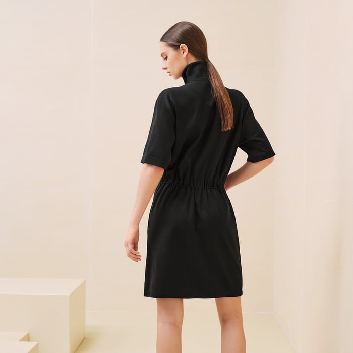 Noir Zipped Drawstring Dress