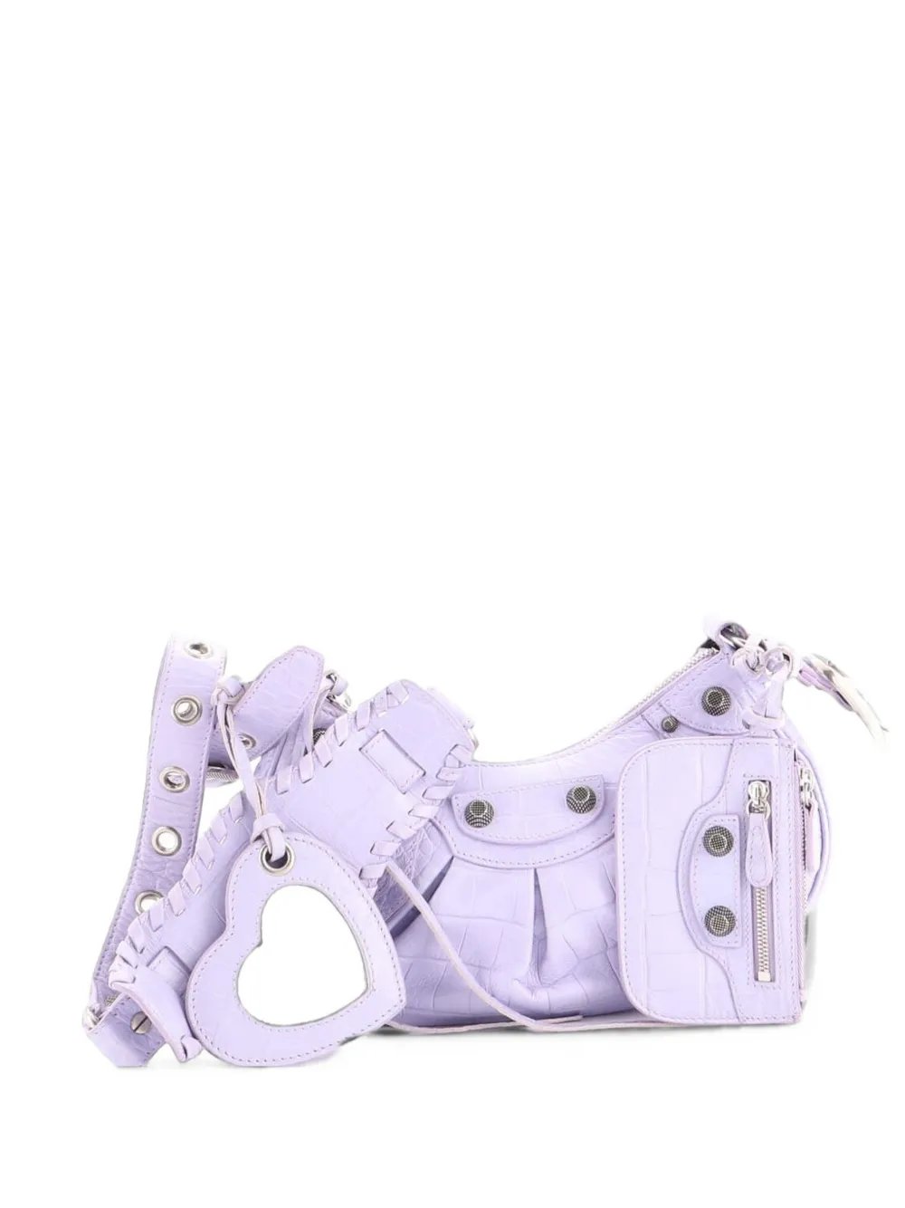 Le Cagole Giant Studs Shoulder Bag Crocodile Embossed Leather XS hobo bag