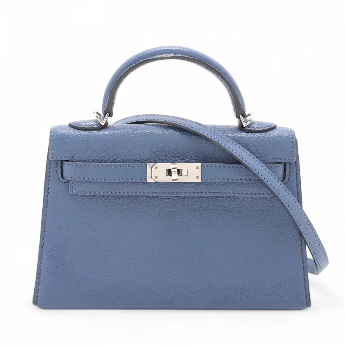 Hermès mini kelly 2 20 Verso Chèvre Mysore Blue Brighton x Magnolia Silver Metal