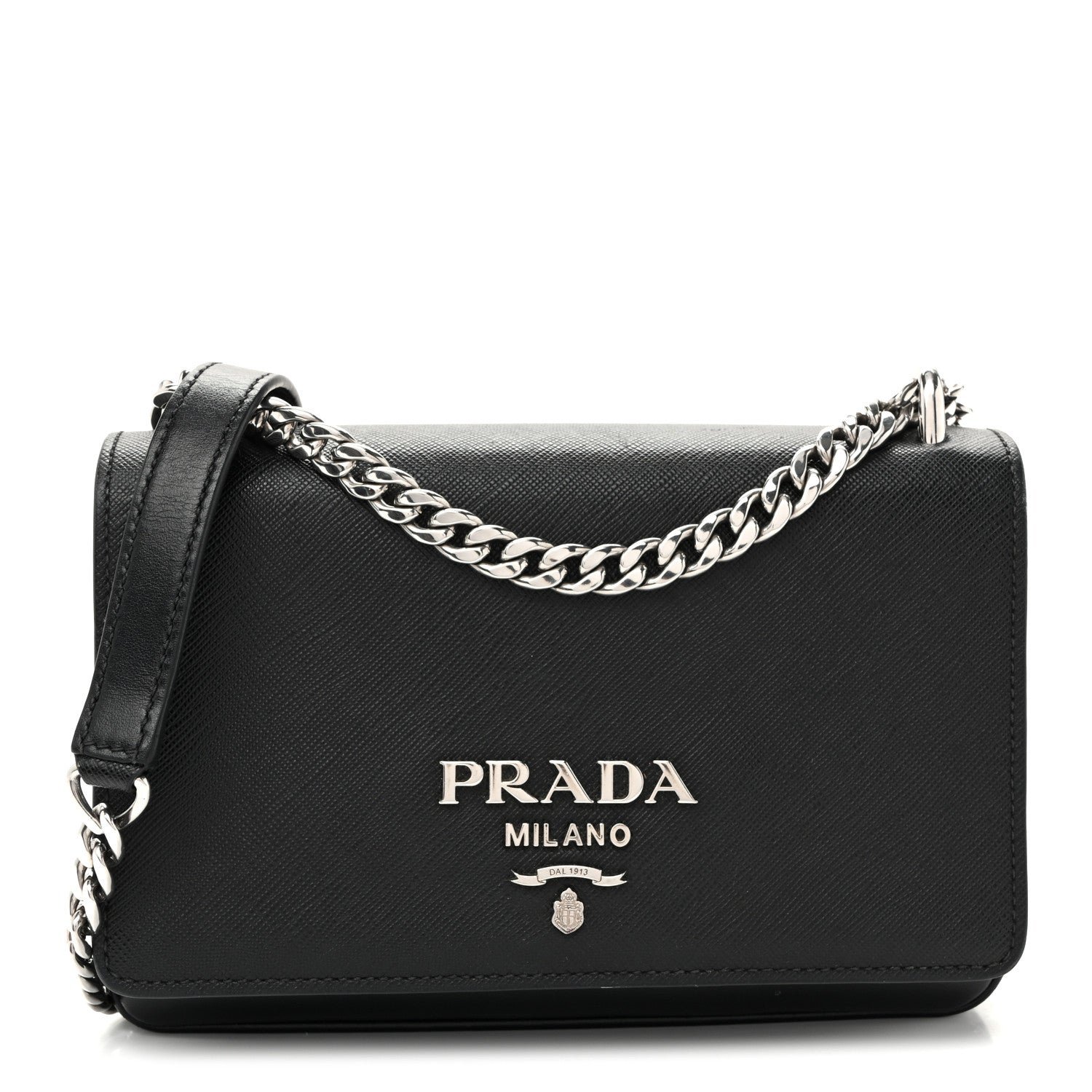 Prada Saffiano Soft Calf Chain Crossbody Bag Black