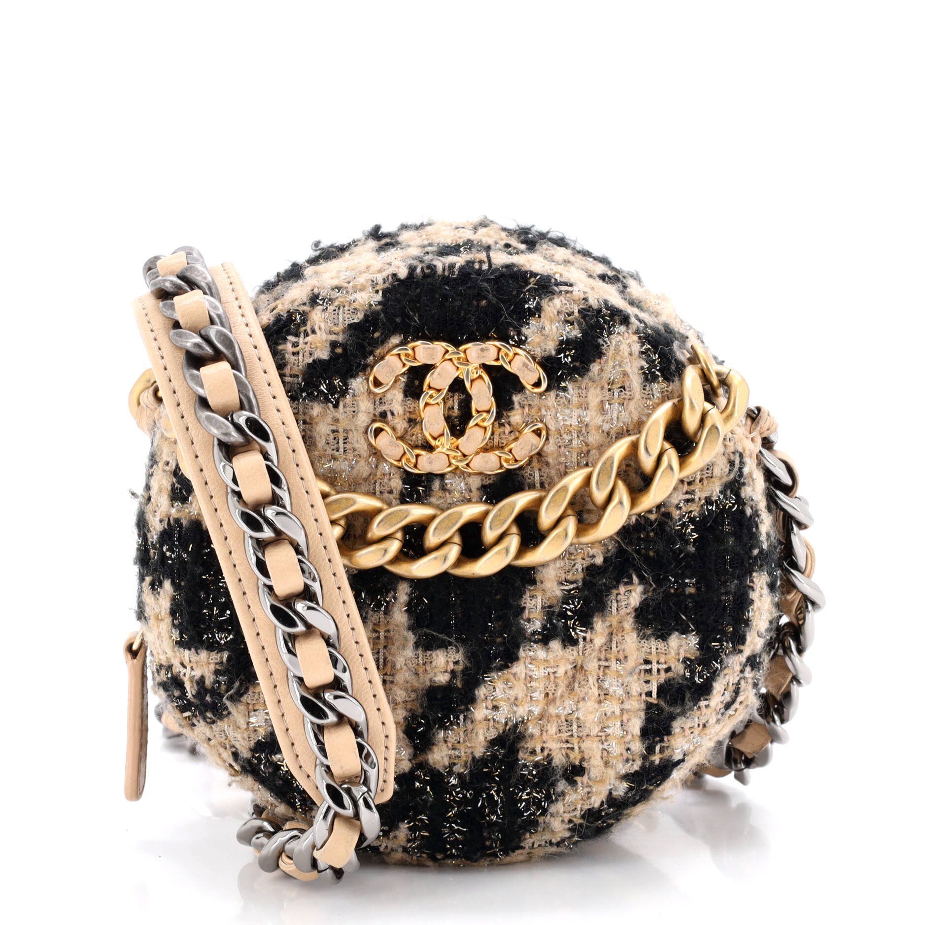 Chanel 19 Round Clutch with Chain Quilted Tweed