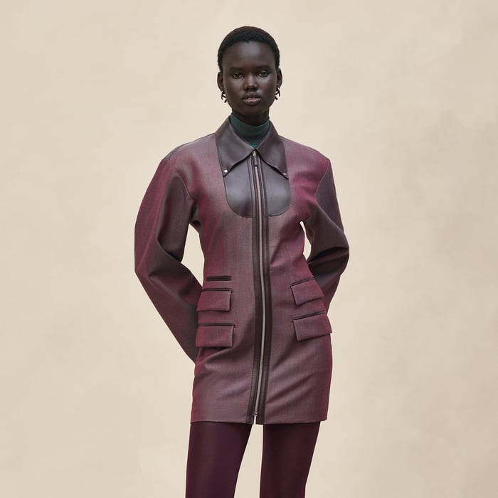 Rouge Bordeaux Robe Courte Mix Cuir