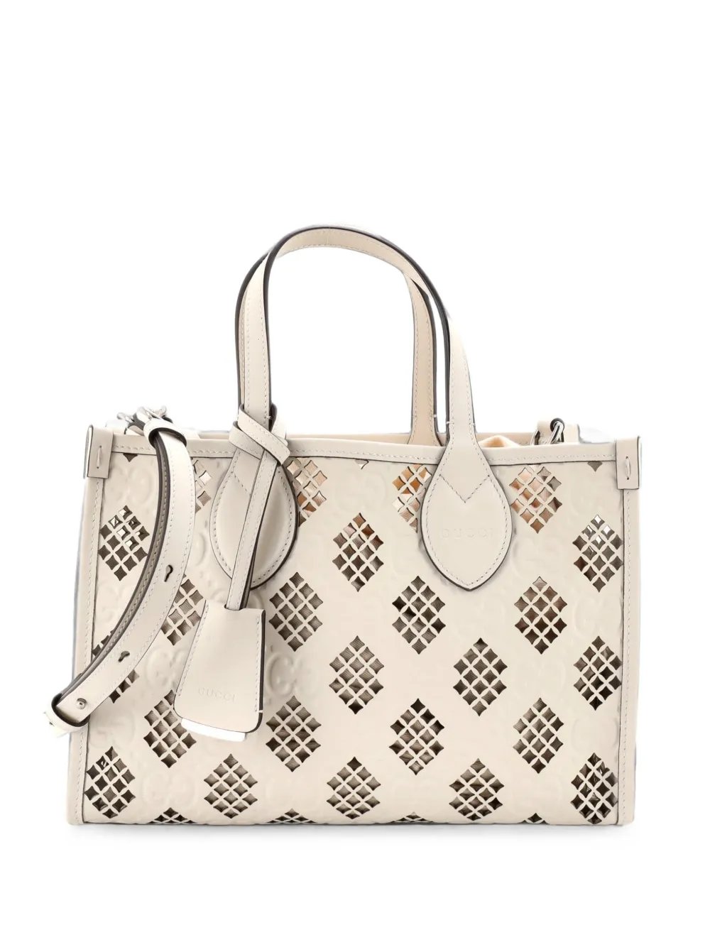 Convertible GG Debossed Laser Cut Leather Small tote bag