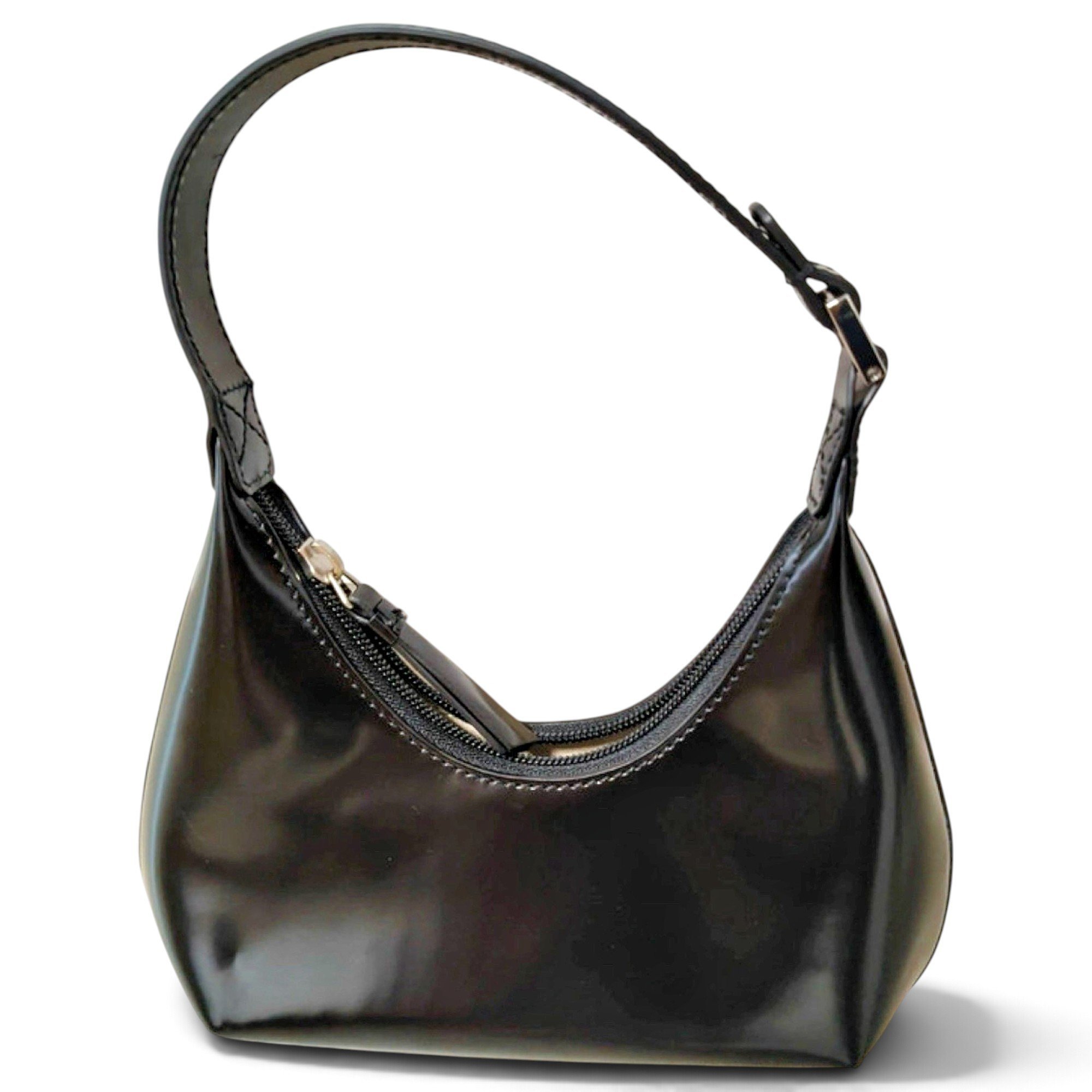 Amber patent leather handbag