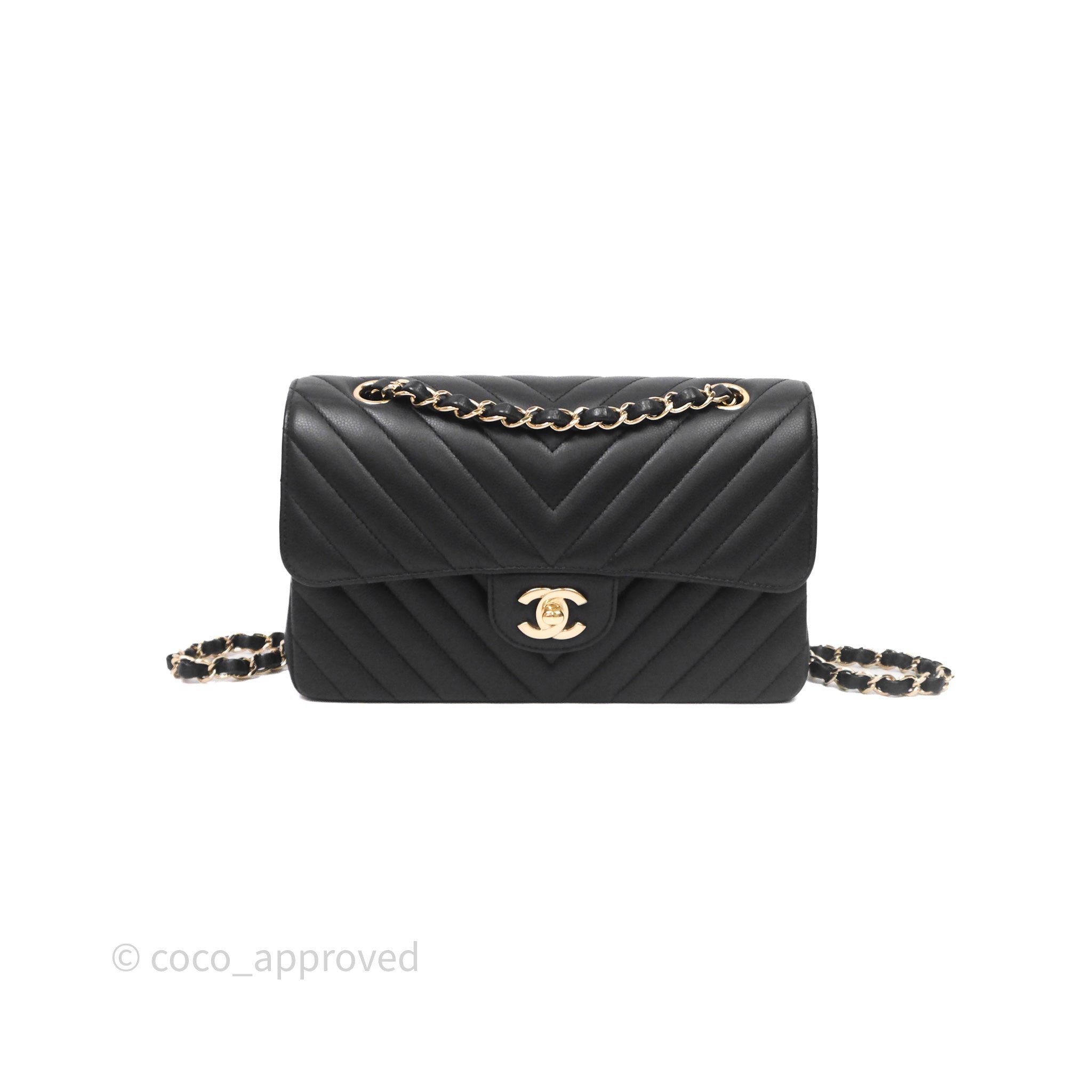 Chanel Small Classic Flap Chevron Black Calfskin Gold Hardware