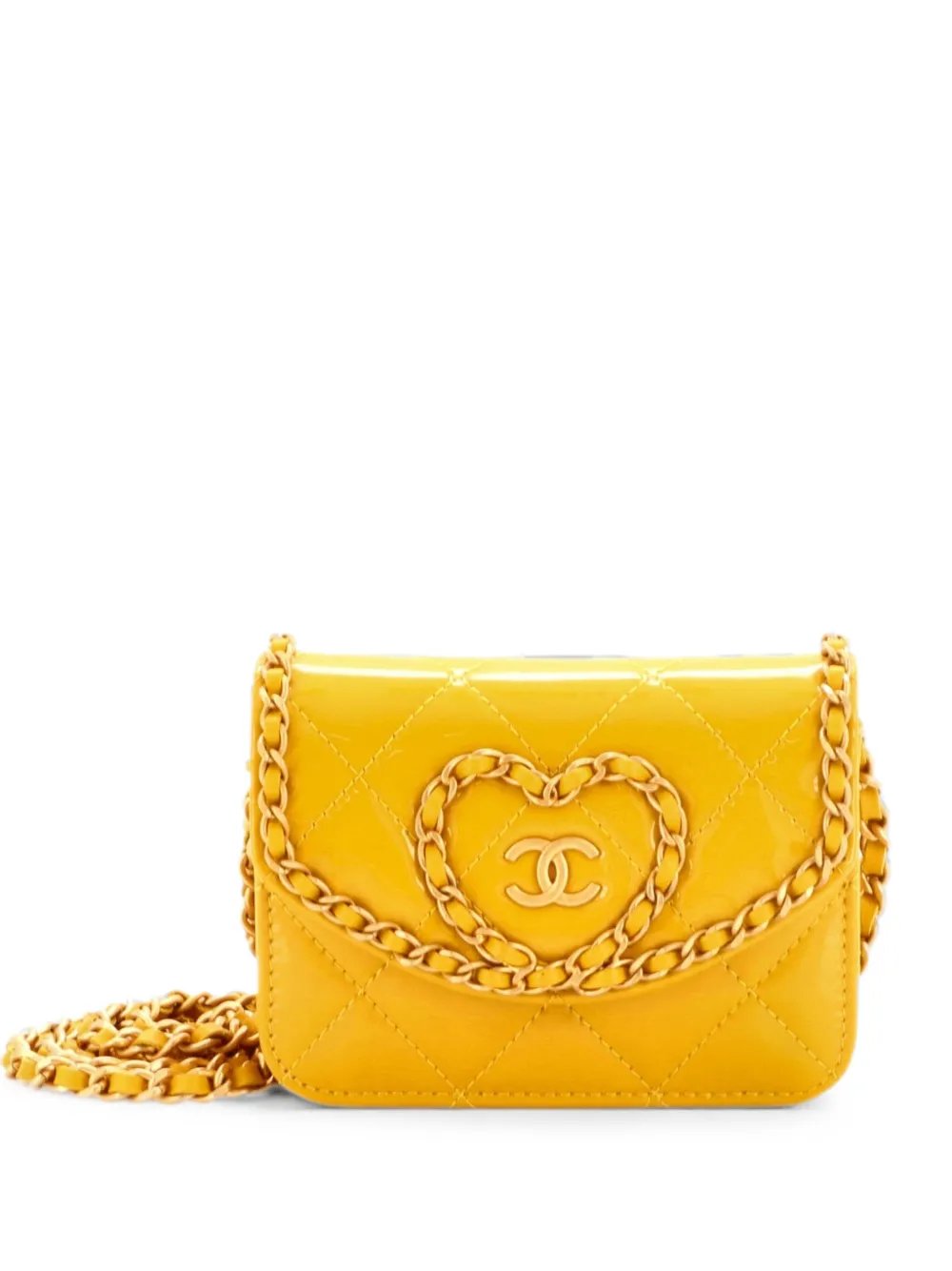 Heart Chain Flap Bag Quilted Patent Mini crossbody bag