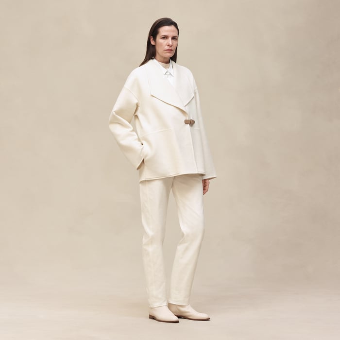 Blanc Naturel Cashmere Coat With Shawl Collar