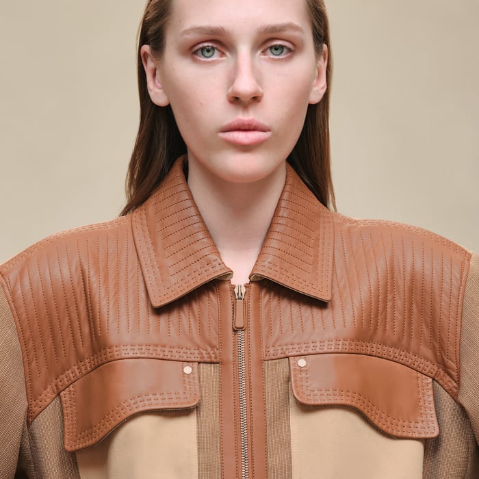 Marron Pain d'Épice Mixed Leather Trench Coat