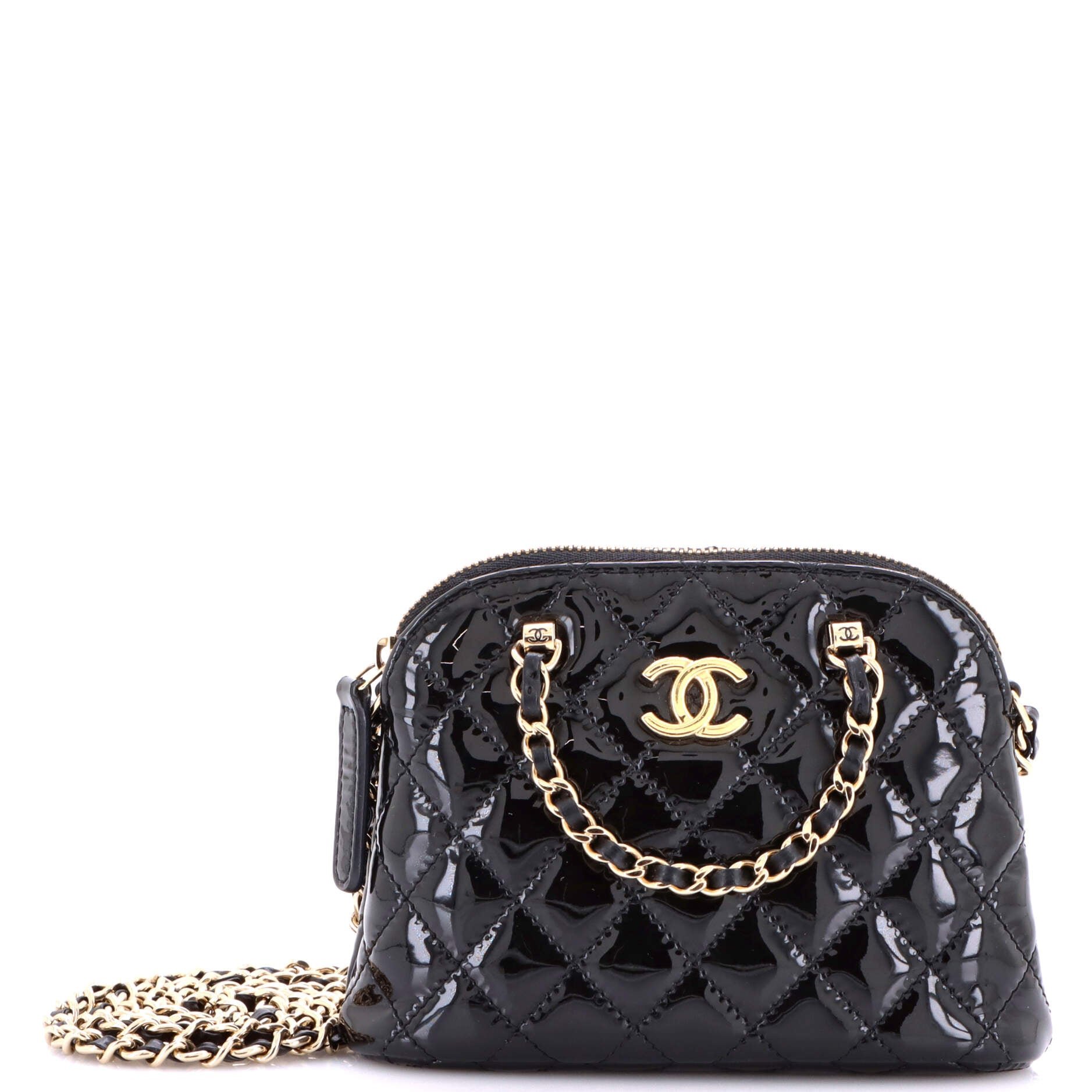 Chanel CC Dome Zip Crossbody Bag Quilted Patent Mini