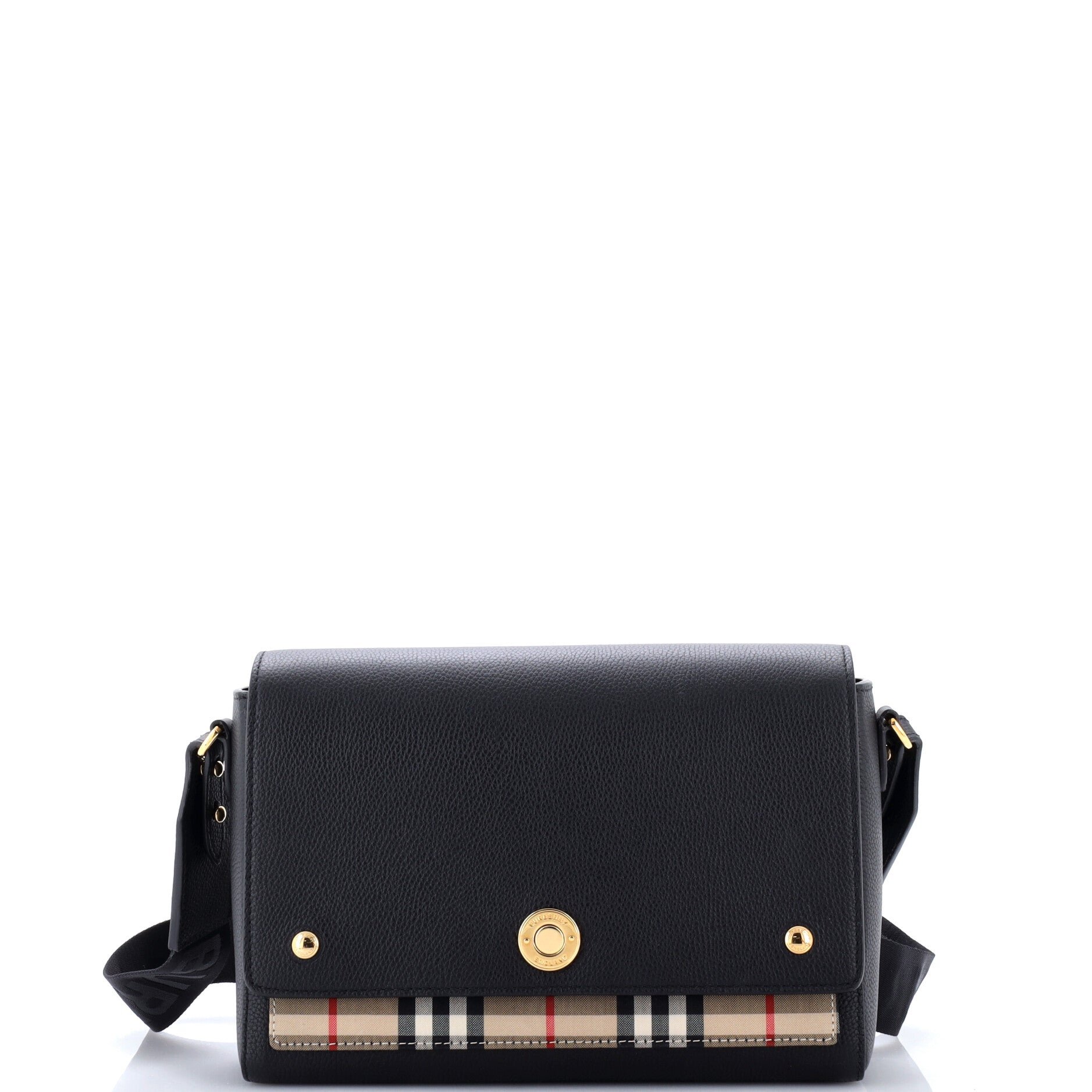 Note Crossbody Bag Leather with Vintage Check Canvas Medium