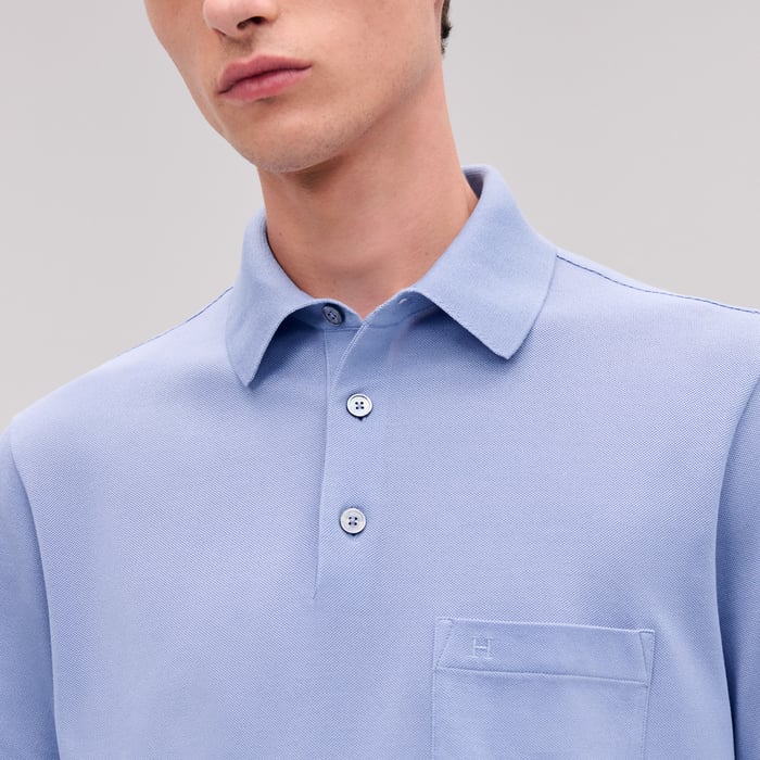 Bleu Ciel "H" Embroidered Buttoned Polo Shirt
