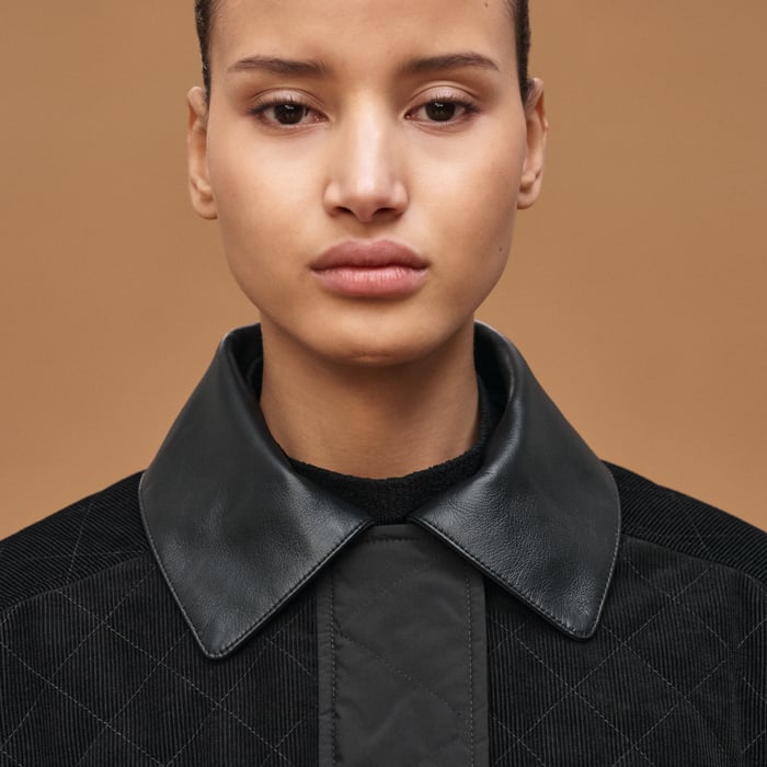 Noir Mixed Leather Coat
